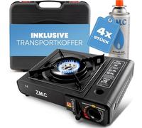 Z.M.C Hornillo de gas de 1 foco, incluye adaptador para LPG + maletín de almacenamiento + 4 cartuchos de gas de 227 g, hornillo de camping para exterior e interior, hornillo de gas de camping de 2,2