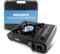 Z.M.C Hornillo de gas de 1 foco, incluye adaptador para LPG + maletín de almacenamiento, hornillo de camping para exterior e interior, hornillo de gas de camping de 2,2 kW con encendido piezoeléctrico