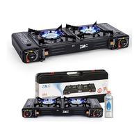 Z.M.C - Hornillo de gas para camping (2 focos, 2,5 kW, incluye adaptador para conexión LPG + maletín de almacenamiento)