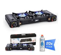 Z.M.C Hornillo de gas para camping con 20 cartuchos de gas de 227 g, 2,5 kW, incluye adaptador para conexión LPG + maletín de almacenamiento, set de hornillo de camping con encendido piezoeléctrico,