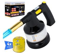 Z.M.C Quemador de gas 1,3 kW + 4 cartuchos de 190 g, Bunsen, hasta 1350 °C, soldadura, cocina ajustable, encendido