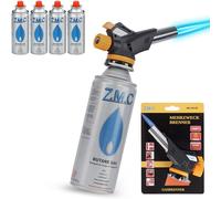 Z.M.C Quemador de gas 1,3 kW + 4 cartuchos de gas de 227 g, quemador de hasta 1300 °C, quemador Bunsen, quemador de soldadura, quemador de cocina con llama ajustable