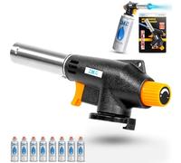 Z.M.C Quemador de gas + 8 cartuchos de gas de 227 g, soplete de soldadura, soplete de hasta 1300 °C, soplete Bunsen, soplete de 1,3 kW, quemador de soldadura, quemador de cocina con llama ajustable