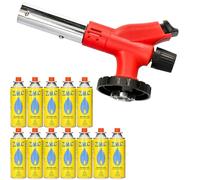 Z.M.C Quemador de gas de 1,0 kW + 12 cartuchos de gas de 227 g, quemador de hasta 1300 °C, quemador Bunsen, quemador de cocina con llama ajustable, accesorio de quemador