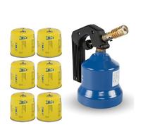 Z.M.C Quemador de gas de 2,2 kW + 6 cartuchos de gas de 190 g, soplete de flambeo, quemador Bunsen, quemador de cocina con llama ajustable, accesorio de quemador para camping, soplete de soldadura,