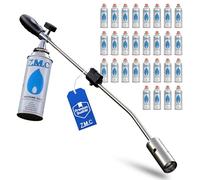 Z.M.C Quemador de malas hierbas 2,5 kW + 28 cartuchos de gas de 227 g, herbicida con encendido piezoeléctrico y regulación de llama continua, dispositivo de combustión hasta 1400 °C para jardín, acera