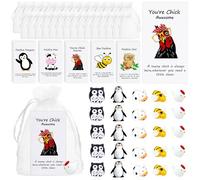 Z-synka Juego de 50 regalos positivos a granel con divertida bolsa de organza, regalos inspiradores de agradecimiento para empleados (búho, vaca, pingüino, gallo, abeja)