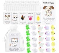 Z-synka Juego de 50 regalos positivos a granel con tarjeta divertida, bolsa de organza, regalos inspiradores de agradecimiento para empleados (cerdos, perros, gatos, gallinas)