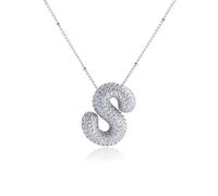Z ZACHÉ Collar chapado en oro de 18 quilates con letra del alfabeto de burbujas de circonita cúbica 26 A-Z, collar de monograma personalizado, collar con inicial de globo para mujeres, M, Latón