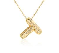 Z ZACHÉ Collar chapado en oro de 18 quilates con letra del alfabeto de burbujas de circonita cúbica 26 A-Z, collar de monograma personalizado, collar con inicial de globo para mujeres, M, Latón