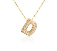 Z ZACHÉ Collar chapado en oro de 18 quilates con letra del alfabeto de burbujas de circonita cúbica 26 A-Z, collar de monograma personalizado, collar con inicial de globo para mujeres, M, Latón