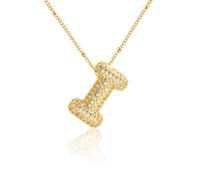 Z ZACHÉ Collar chapado en oro de 18 quilates con letra del alfabeto de burbujas de circonita cúbica 26 A-Z, collar de monograma personalizado, collar con inicial de globo para mujeres, M, Latón