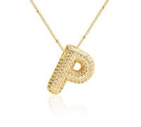 Z ZACHÉ Collar chapado en oro de 18 quilates con letra del alfabeto de burbujas de circonita cúbica 26 A-Z, collar de monograma personalizado, collar con inicial de globo para mujeres, M, Latón