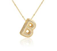 Z ZACHÉ Collar chapado en oro de 18 quilates con letra del alfabeto de burbujas de circonita cúbica 26 A-Z, collar de monograma personalizado, collar con inicial de globo para mujeres, M, Latón