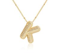 Z ZACHÉ Collar chapado en oro de 18 quilates con letra del alfabeto de burbujas de circonita cúbica 26 A-Z, collar de monograma personalizado, collar con inicial de globo para mujeres, M, Latón