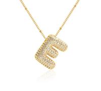 Z ZACHÉ Collar chapado en oro de 18 quilates con letra del alfabeto de burbujas de circonita cúbica 26 A-Z, collar de monograma personalizado, collar con inicial de globo para mujeres, M, Latón
