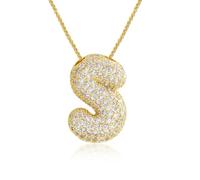 Z ZACHÉ Collar con letra de burbuja, chapado en oro, con dije de inicial de globo, collar de cadena de caja, delicado pavé de circonita cúbica para mujer, Latón, Circonia cúbica
