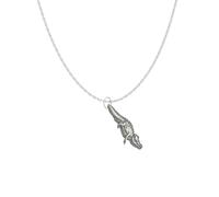 Z51 - Collar con colgante de cocodrilo de peltre inglés, cadena chapada en platino, 45,7 cm, hecho a mano