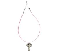 Z59 - Colgante de peltre con cruz celta en collar de cordón rosa, hecho a mano, 45,7 cm, ajustable, unisex
