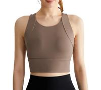 Za-Lora Posture Bra, Long Womens' Sports Yoga Gym Running Bra, Fixed Chest Pad Wearable Vest Style Sport Vest Women (Brown,S)
