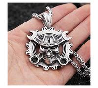 ZAAHH Collares Collar de Moda Guerrero Vikingo Cráneo mecánico Collar Colgante Acero Inoxidable Hombres Punk Hip Hop Biker Cráneo Colgante Collar de joyería (Color : Pendant, Size : 70cm)