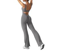 ZAAYO Chándal de mujer Flared Tight Scrunch Butt Largo Sin Mangas para Deporte Sin Espalda Body Yoga Entero Elástico, gris., XS