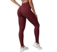 ZAAYO Leggings de deporte para mujer, cintura alta, largos, boom boom, scramping, sin costuras, push up, gimnasio, opacos, yoga, deporte, rojo, XS