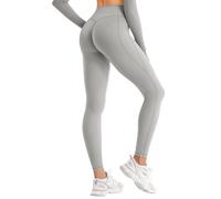 ZAAYO Leggings deportivos para mujer, cintura alta, para gimnasio, sin costuras, opacos, para deporte, yoga, fitness, entrenamiento, Puro Gris Claro, S
