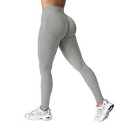 ZAAYO Leggings deportivos para mujer, sin costuras, cintura alta, levantamiento de glúteos, push up, gimnasio, pantalones deportivos, gris claro, L