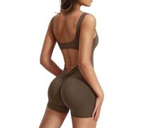 ZAAYO Mono de entrenamiento para mujer, sexy, sin espalda, para gimnasio, bodycon, yoga, bodycon de una pieza, traje de cuerpo completo, elástico, elegante, café, L