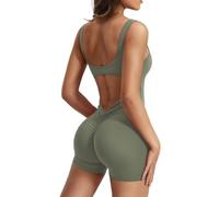 ZAAYO Mono de entrenamiento para mujer, sexy, sin espalda, para gimnasio, bodycon, yoga, bodycon de una pieza, traje de cuerpo completo, elástico, elegante, Gris Verde, L