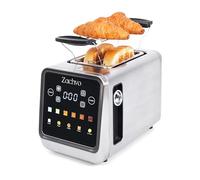 ZACHVO Tostadora de 2 Rebanadas de Acero Inoxidable con Pantalla Táctil Grande, Cuenta Atrás LED y Memoria, Modos Una Rebanada y Bagel, Pinza para Sándwich, Calientapanecillos