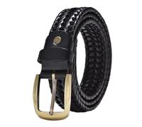 ZacLAy Cinturones Trenzados de cuero genuino para Hombres, Cinturón Trenzado Vintage para Hombres, Hebilla dorada, Informal, correa para Pantalones Vaqueros, BZ001 Negro