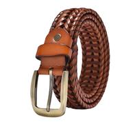 ZacLAy Cinturones Trenzados de cuero genuino para Hombres, Cinturón Trenzado Vintage para Hombres, Hebilla dorada, Informal, correa para Pantalones Vaqueros, BZ001 Brown