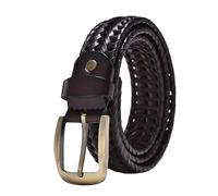 ZacLAy Cinturones Trenzados de cuero genuino para Hombres, Cinturón Trenzado Vintage para Hombres, Hebilla dorada, Informal, correa para Pantalones Vaqueros, Café BZ001