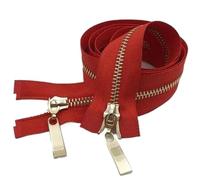 ZacLAy Cremallera De Doble Cursor De 80/100/120Cm Cremallera Con Dientes Dorados Claros De Metal, Rojo, 5#, 80cm