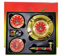 Zactly Exclusivo kit de accesorios 5 en 1 para fumar, paquete de 2 colecciones, cenicero de metal para tabaco + trituradora de 4 niveles + pipa de ahumar + malla de acero / filtro y caja de regalo