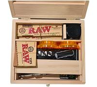 Zactly Exclusivo kit de caja de madera 9 en 1 para fumadores con papel crudo tamaño King + cucaracha, máquina de rodar KS, puntas preenrolladas, trituradora, tubo de fumar y malla de acero