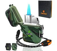 Zactly JL01 Mini encendedor de chorro, multifunción, impermeable, resistente al viento, a prueba de polvo, cocina, camping y herramienta de supervivencia al aire libre (se vende sin gas) (camuflaje)