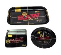 Zactly RAW - Kit de bandeja 3 en 1 - Bandeja rodante, cenicero esmeralda edición 20 aniversario y lata de almacenamiento negra - Juego de metal premium para accesorios rodantes, almacenamiento y