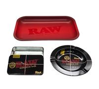 Zactly RAW - Kit de bandeja 3 en 1 - Bandeja rodante de edición limitada, cenicero esmeralda del 20 aniversario y lata de almacenamiento negra - Juego de metal premium para accesorios rodantes