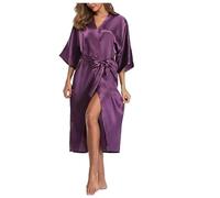 ZACUNXY Bata Mujer,para Mujer Bata Bata Larga de satén de Seda for Mujer, for Boda, Novia, Dama de Honor, Kimono, Bata de baño Femenina, Bata de baño Sexy de Talla Grande for Mujer(Purple,4XL)