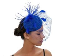 Zadaos Tocado de mujer para cóctel, boda, fiesta, iglesia, tocado con velo de plumas, accesorios para el cabello novia, azul real, Talla única