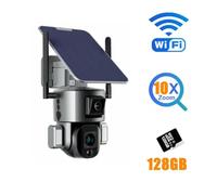 ZADCCS Cámaras de Seguridad, 8MP 4G Solar Camera Wireless 4K Dual Lens 4X 10X Panel Human Detection PTZ Surveillance Outdoor IP Cameras(WiFi 10X Zoom 128GB)