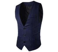 ZADIKO Mens Business Waistcoat Mens Autumn V-Neck Suit Waistcoat Mens Winter Solid Color Blazer Waistcoat Mens Button Placket Pocket Decoration Basic Waistcoat Gentleman A-Navy L