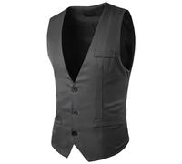 ZADIKO Mens Business Waistcoat Mens Autumn V-Neck Suit Waistcoat Mens Winter Solid Color Blazer Waistcoat Mens Button Placket Pocket Decoration Basic Waistcoat Gentleman E-Grey L