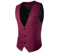 ZADIKO Mens Business Waistcoat Mens Autumn V-Neck Suit Waistcoat Mens Winter Solid Color Blazer Waistcoat Mens Button Placket Pocket Decoration Basic Waistcoat Gentleman C-Wine Red M