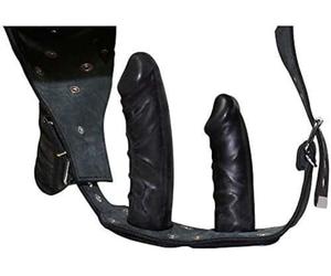 ZADO Cuerda de cuero 3 Dildos Negro S/M