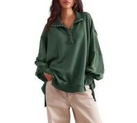 Zadoreck Sudaderas Mujer Oversize Casual y Suéter Suéter Henley con botones de corte alto bajo | Ropa Mujer Moda Otoño Invierno, verde, S