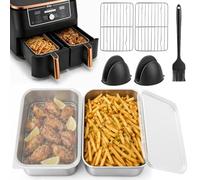 ZaejjaeY 2 piezas de cazuela Airfryer con tapa de acero inoxidable 304, accesorio para freidora de aire caliente Ninja AF400EU/DZ400EU/AF500EU, apto para lavavajillas, sin BPA, resistente al calor